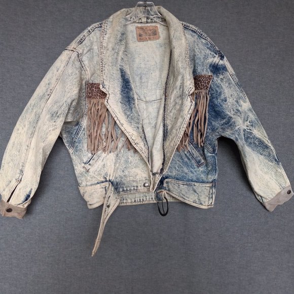 Vintage Fringe Denim Jacket Acid Wash Size L - Picture 10 of 16